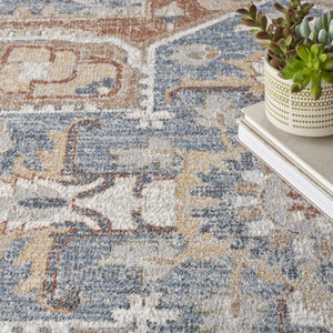 HomeRoots 7' Denim Blue Oriental Area Rug - Durable Power Loom Design, Washable for Easy Maintenance & Style 8' X 10' 521813