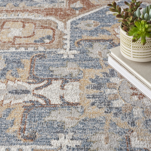 HomeRoots 7' Denim Blue Oriental Area Rug - Durable Power Loom Design, Washable for Easy Maintenance & Style 8' X 10' 521813