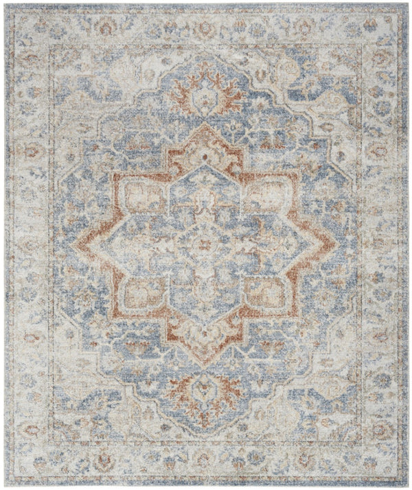 HomeRoots 7' Denim Blue Oriental Area Rug - Durable Power Loom Design, Washable for Easy Maintenance & Style 8' X 10' 521813