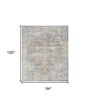 Homeroots 8' X 10' Denim Blue Oriental Power Loom Washable Area Rug  Polyester 521813