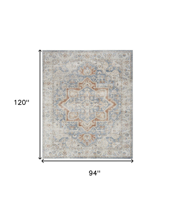 Homeroots 8' X 10' Denim Blue Oriental Power Loom Washable Area Rug  Polyester 521813