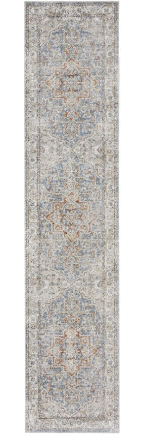 Homeroots 12' Denim Blue Oriental Runner Rug - Stylish Power Loom Washable Design For Home Decor & Walkways  Polyester 521814