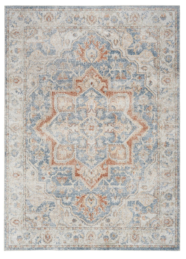 Homeroots 12' Denim Blue Oriental Runner Rug - Stylish Power Loom Washable Design For Home Decor & Walkways  Polyester 521814