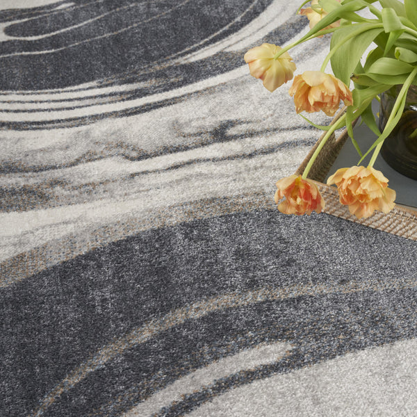 Homeroots 3' X 5' Gray Oriental Power Loom Washable Area Rug  Polyester 521816