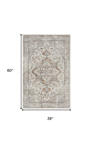 Homeroots 3' X 5' Gray Oriental Power Loom Washable Area Rug  Polyester 521816