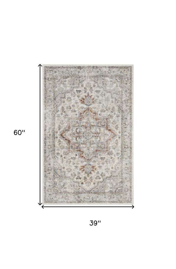 Homeroots 3' X 5' Gray Oriental Power Loom Washable Area Rug  Polyester 521816