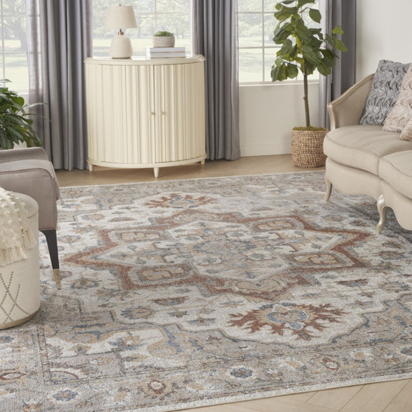 HomeRoots 9' Gray Oriental Power Loom Area Rug - Elegant Design for Cozy Living Spaces & Durability Guaranteed 8' X 10' 521819