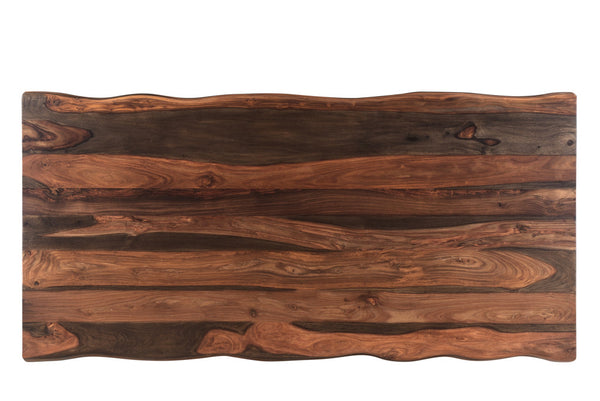 Homeroots 80" Dark Brown And Black Solid Wood And Metal Sled Base Dining Table   521823