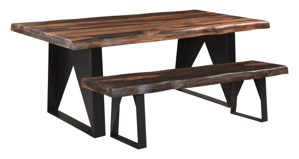 Homeroots 80" Dark Brown And Black Solid Wood And Metal Sled Base Dining Table   521823