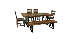 Homeroots 80" Dark Brown And Black Solid Wood And Metal Sled Base Dining Table   521823