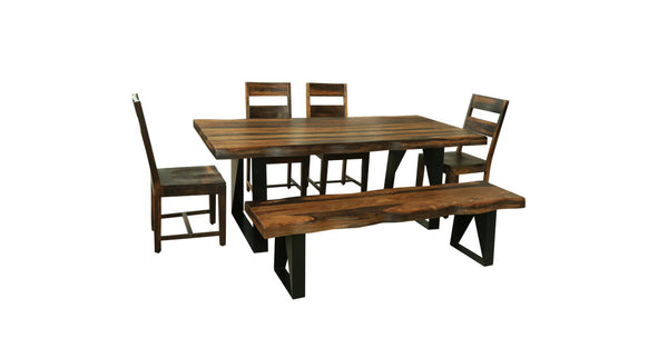 Homeroots 80" Dark Brown And Black Solid Wood And Metal Sled Base Dining Table   521823
