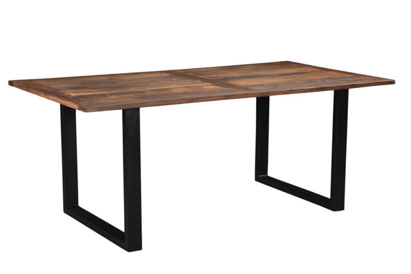 HomeRoots 78" Rustic Farmhouse Solid Wood Dining Table with Black Metal Sled Base - Seats 6 Comfortably! 521831