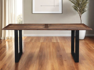 HomeRoots 78" Rustic Farmhouse Solid Wood Dining Table with Black Metal Sled Base - Seats 6 Comfortably! 521831