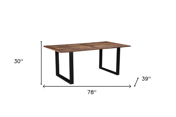HomeRoots 78" Rustic Farmhouse Solid Wood Dining Table with Black Metal Sled Base - Seats 6 Comfortably! 521831