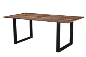 HomeRoots 78" Rustic Farmhouse Solid Wood Dining Table with Black Metal Sled Base - Seats 6 Comfortably! 521831