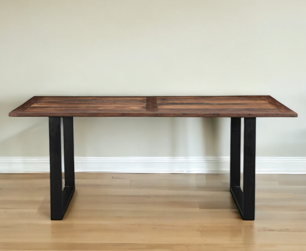 Homeroots 78" Dark Brown And Black Solid Wood Sled Base Dining Table   521831