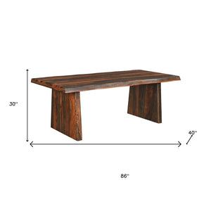 HomeRoots 86" Dark Brown Solid Wood Dining Table - Elegant Centerpiece with Double Pedestal Base for 8 Guests 521833
