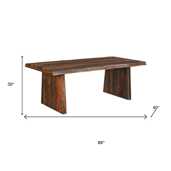 HomeRoots 86" Dark Brown Solid Wood Dining Table - Elegant Centerpiece with Double Pedestal Base for 8 Guests 521833