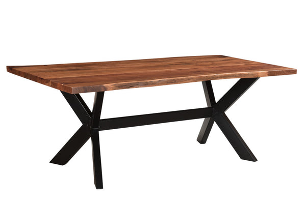 Homeroots 81" Brown And Black Solid Wood And Metal Trestle Base Dining Table   521834