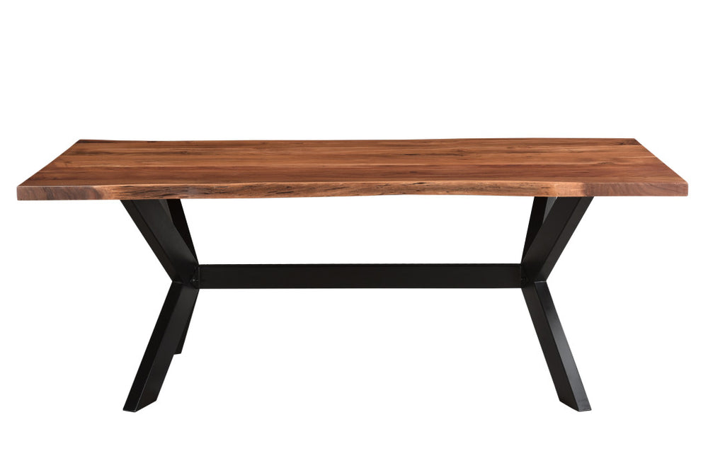 Homeroots 81" Brown And Black Solid Wood And Metal Trestle Base Dining Table   521834