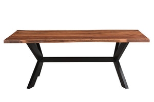 Homeroots 81" Brown And Black Solid Wood And Metal Trestle Base Dining Table   521834