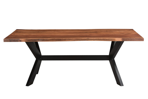 Homeroots 81" Brown And Black Solid Wood And Metal Trestle Base Dining Table   521834