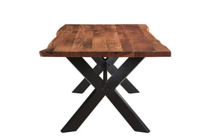 Homeroots 81" Brown And Black Solid Wood And Metal Trestle Base Dining Table   521834