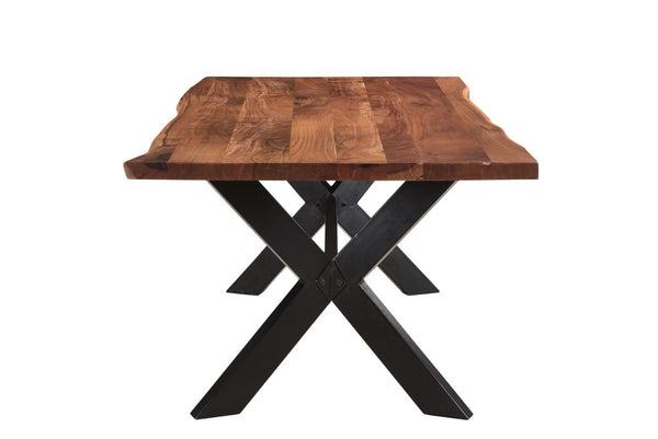 Homeroots 81" Brown And Black Solid Wood And Metal Trestle Base Dining Table   521834