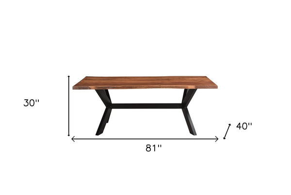 Homeroots 81" Brown And Black Solid Wood And Metal Trestle Base Dining Table   521834