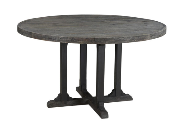 HomeRoots 54" Black Round Solid Wood Pedestal Dining Table - Rustic Charm, Durable Craftsmanship, Seats 6 521860