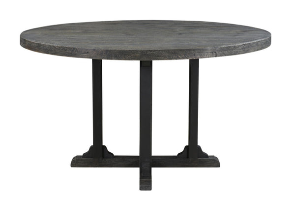 HomeRoots 54" Black Round Solid Wood Pedestal Dining Table - Rustic Charm, Durable Craftsmanship, Seats 6 521860