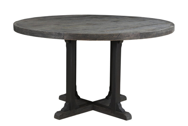 HomeRoots 54" Black Round Solid Wood Pedestal Dining Table - Rustic Charm, Durable Craftsmanship, Seats 6 521860