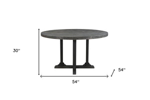 HomeRoots 54" Black Round Solid Wood Pedestal Dining Table - Rustic Charm, Durable Craftsmanship, Seats 6 521860