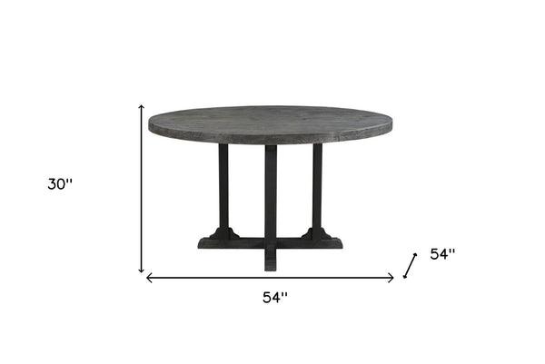 HomeRoots 54" Black Round Solid Wood Pedestal Dining Table - Rustic Charm, Durable Craftsmanship, Seats 6 521860