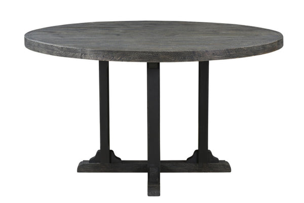 HomeRoots 54" Black Round Solid Wood Pedestal Dining Table - Rustic Charm, Durable Craftsmanship, Seats 6 521860