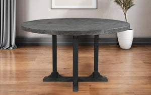 HomeRoots 54" Black Round Solid Wood Pedestal Dining Table - Rustic Charm, Durable Craftsmanship, Seats 6 521860