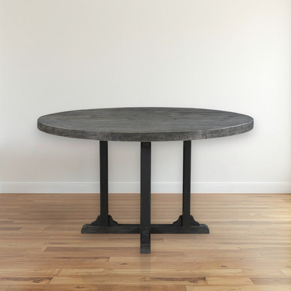 Homeroots 54" Black Rounded Solid Wood Pedestal Base Dining Table   521860