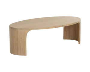Sunpan TOMAS Mid-Century Modern Coffee Table in Light Acacia Wood – Oval Design with Sculptural Legs 112350