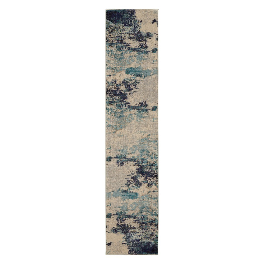 HomeRoots 10' Ivory Abstract Power Loom Runner Rug - Modern Elegance for Hallways, Durable & Easy-Care Design 521887