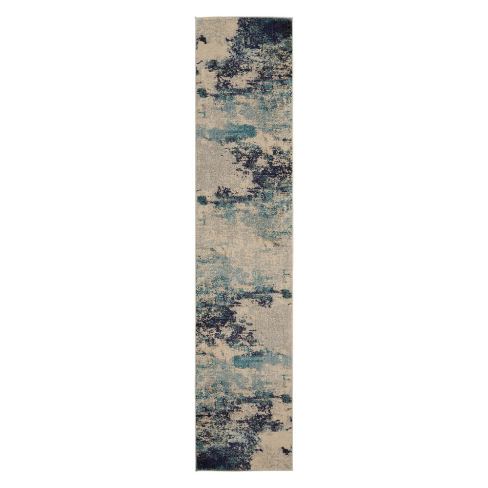 HomeRoots 10' Ivory Abstract Power Loom Runner Rug - Modern Elegance for Hallways, Durable & Easy-Care Design 521887