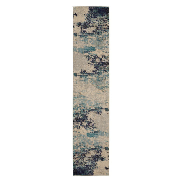 HomeRoots 10' Ivory Abstract Power Loom Runner Rug - Modern Elegance for Hallways, Durable & Easy-Care Design 521887