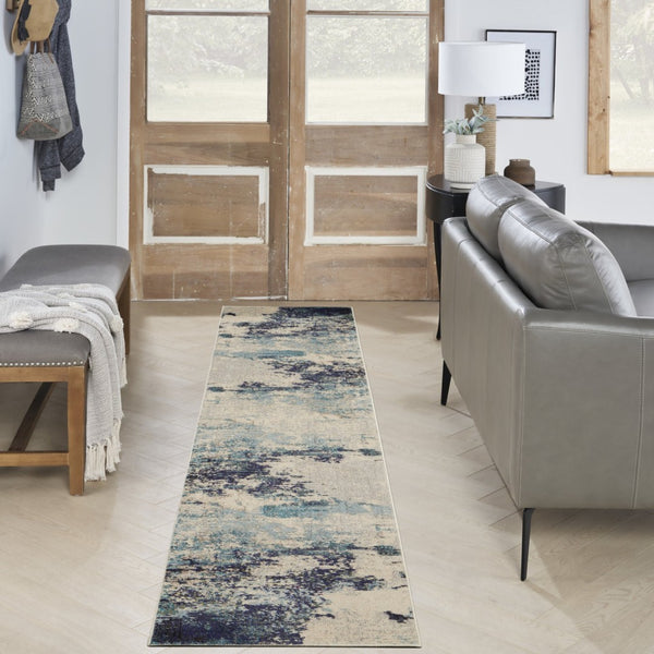 HomeRoots 12' Elegant Ivory Abstract Power Loom Runner Rug - Durable, Soft, and Stylish for Any Space 521889