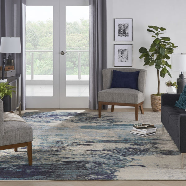 HomeRoots 9' Ivory Abstract Power Loom Area Rug - Modern Durable Design for Living Rooms & Bedrooms 10' X 14' 521890