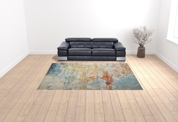HomeRoots 12' Blue and Gray Abstract Power Loom Area Rug - Modern Design, Soft Comfort for Any Space 9' X 12' Rectangle 521894