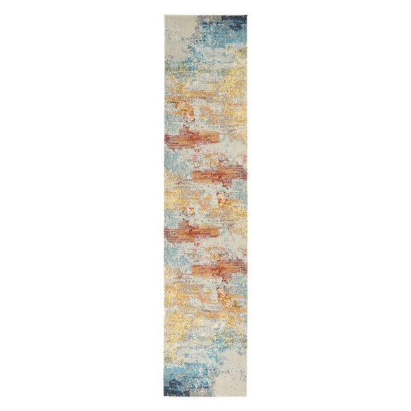 HomeRoots 10' Blue and Gray Abstract Runner Rug - Durable, Stylish Design for High-Traffic Areas & Easy Care 521897