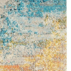 HomeRoots 10' Blue and Gray Abstract Runner Rug - Durable, Stylish Design for High-Traffic Areas & Easy Care 521897