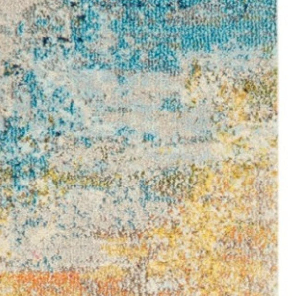 HomeRoots 10' Blue and Gray Abstract Runner Rug - Durable, Stylish Design for High-Traffic Areas & Easy Care 521897
