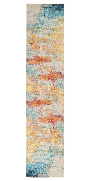 Homeroots 10' Runner Blue And Gray Abstract Power Loom Runner Rug  Polypropylene 521897