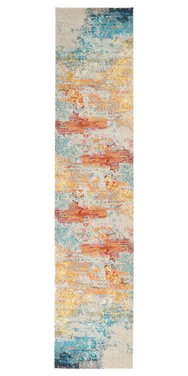 Homeroots 10' Runner Blue And Gray Abstract Power Loom Runner Rug  Polypropylene 521897