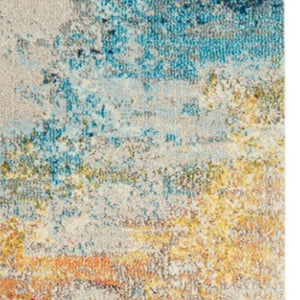 Homeroots 10' Runner Blue And Gray Abstract Power Loom Runner Rug  Polypropylene 521897